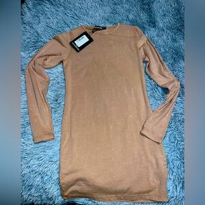 Mini Long Sleeve Brown Cream colored dress